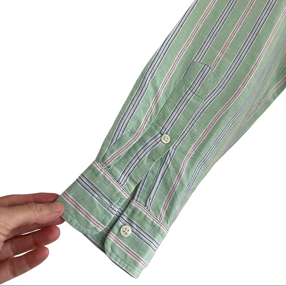 Ralph Lauren Mens Classic Cut Long Sleeve Green Striped Shirt Size XXL - Picture 5 of 7
